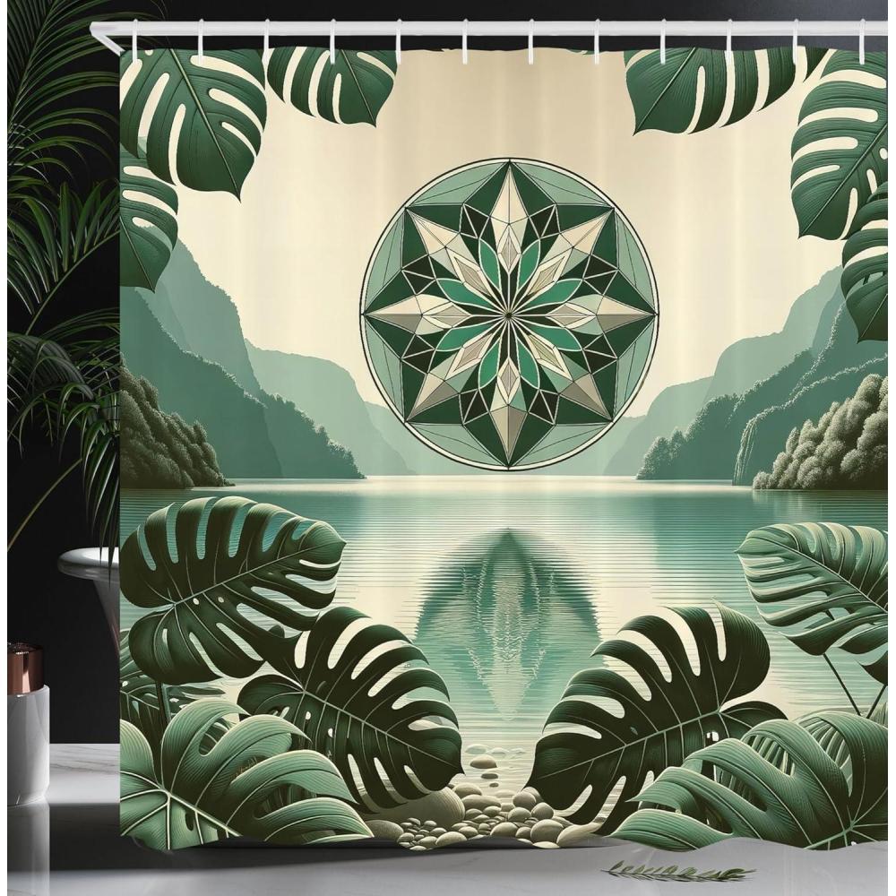 imageAmbesonne Green Shower Curtain Delicate Floral Huddle with Leaves Bohemian Romantic Concept Sage Tones Cloth Fabric Bathroom Decor Set with Hooks 69 W x 70 L Jade Green Pale EggshellCream Reseda Green