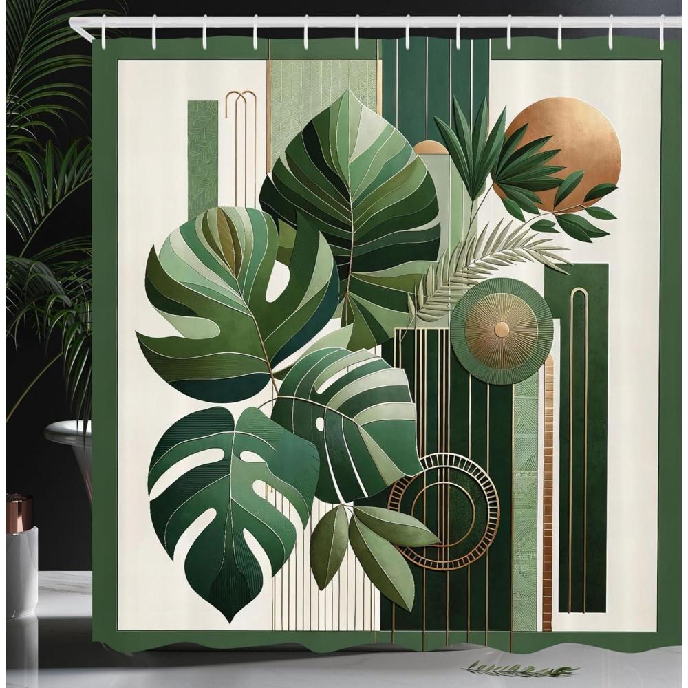 imageAmbesonne Green Shower Curtain Delicate Floral Huddle with Leaves Bohemian Romantic Concept Sage Tones Cloth Fabric Bathroom Decor Set with Hooks 69 W x 70 L Jade Green Pale EggshellHunter Green Camel