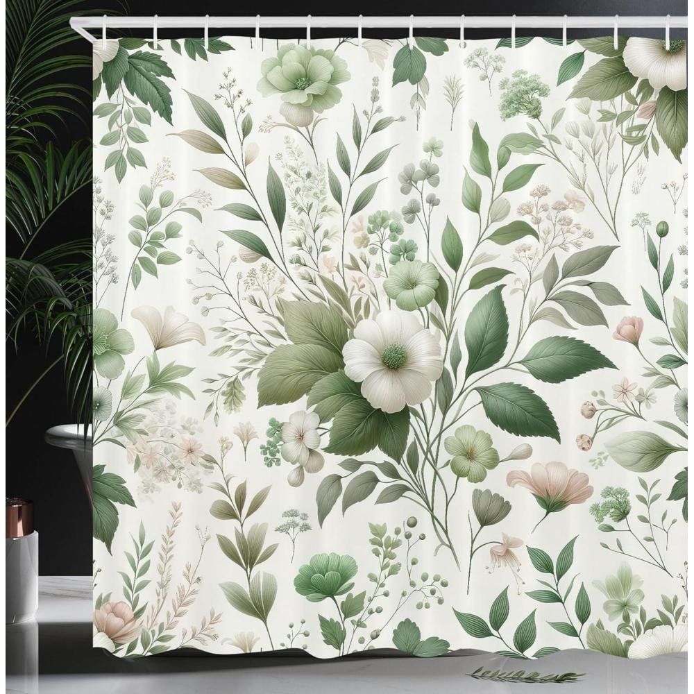 imageAmbesonne Green Shower Curtain Delicate Floral Huddle with Leaves Bohemian Romantic Concept Sage Tones Cloth Fabric Bathroom Decor Set with Hooks 69 W x 70 L Jade Green Pale EggshellReseda Green Coconut
