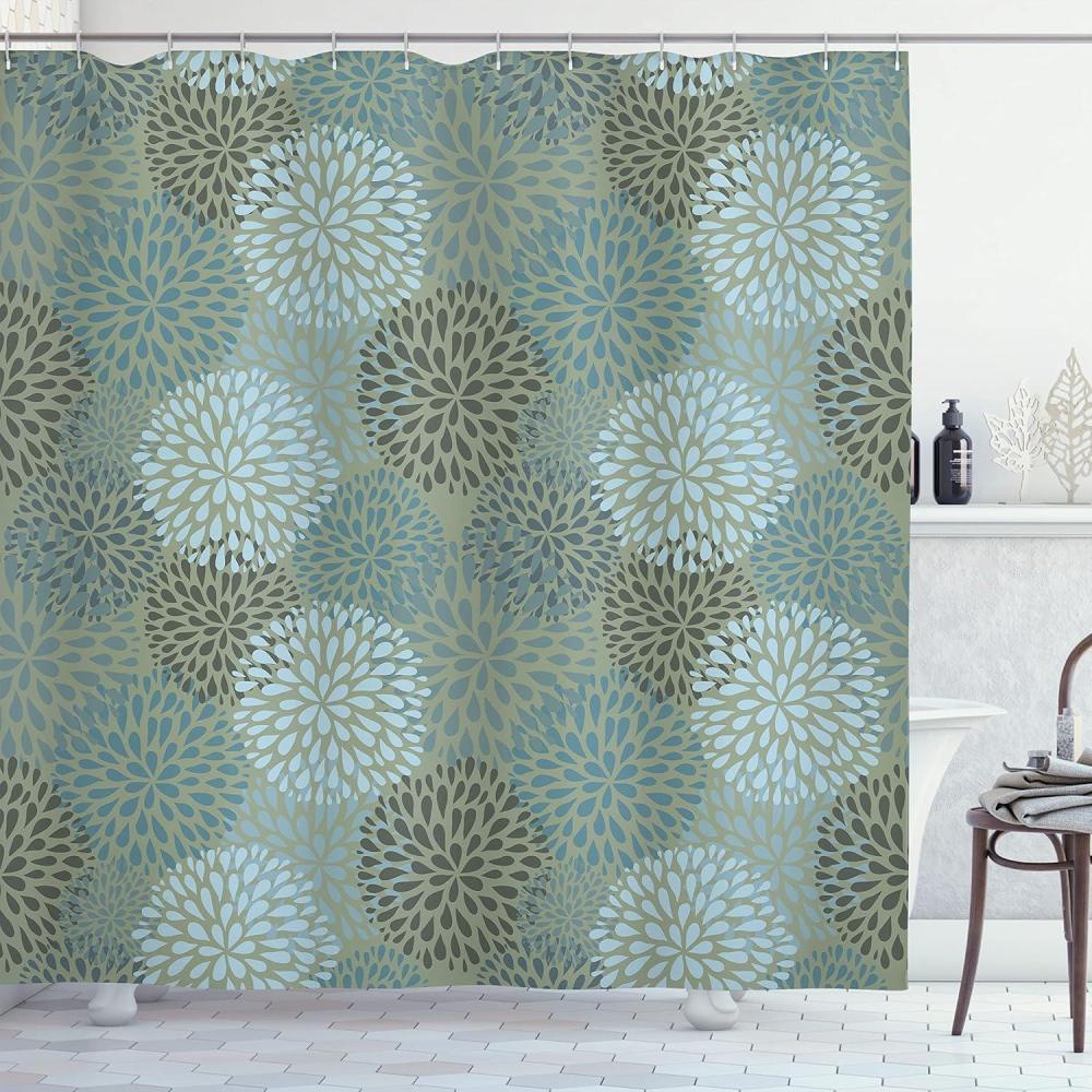 imageAmbesonne Green Shower Curtain Delicate Floral Huddle with Leaves Bohemian Romantic Concept Sage Tones Cloth Fabric Bathroom Decor Set with Hooks 69 W x 70 L Jade Green Pale EggshellSage Green