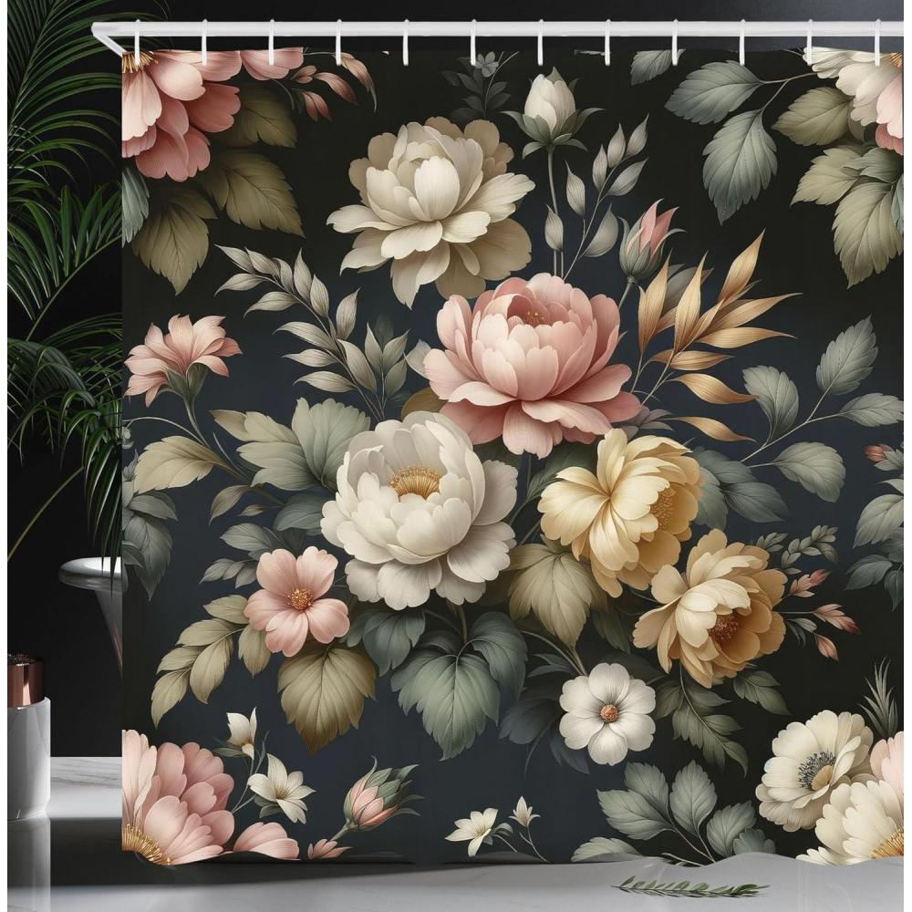 imageAmbesonne Green Shower Curtain Delicate Floral Huddle with Leaves Bohemian Romantic Concept Sage Tones Cloth Fabric Bathroom Decor Set with Hooks 69 W x 70 L Jade Green Pale EggshellRose Sage Green and Ecru