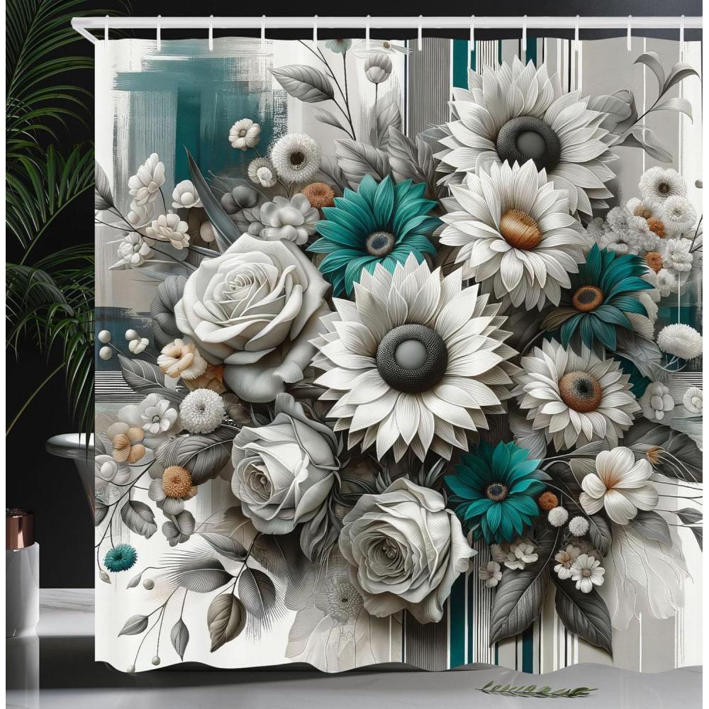 imageAmbesonne Green Shower Curtain Delicate Floral Huddle with Leaves Bohemian Romantic Concept Sage Tones Cloth Fabric Bathroom Decor Set with Hooks 69 W x 70 L Jade Green Pale EggshellOff White Seafoam Grey