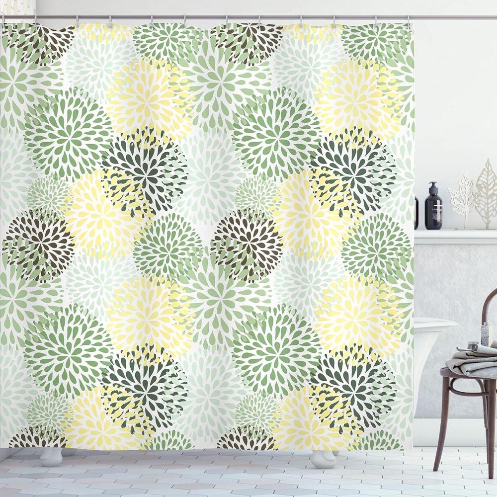 imageAmbesonne Green Shower Curtain Delicate Floral Huddle with Leaves Bohemian Romantic Concept Sage Tones Cloth Fabric Bathroom Decor Set with Hooks 69 W x 70 L Jade Green Pale EggshellBrown Yellow