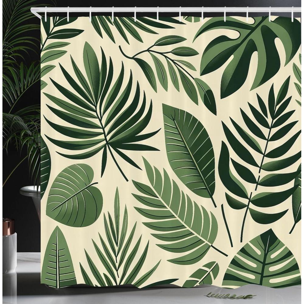 imageAmbesonne Green Shower Curtain Delicate Floral Huddle with Leaves Bohemian Romantic Concept Sage Tones Cloth Fabric Bathroom Decor Set with Hooks 69 W x 70 L Jade Green Pale EggshellReseda Green and Cream