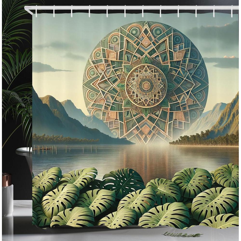 imageAmbesonne Green Shower Curtain Delicate Floral Huddle with Leaves Bohemian Romantic Concept Sage Tones Cloth Fabric Bathroom Decor Set with Hooks 69 W x 70 L Jade Green Pale EggshellPale Cadet Blue