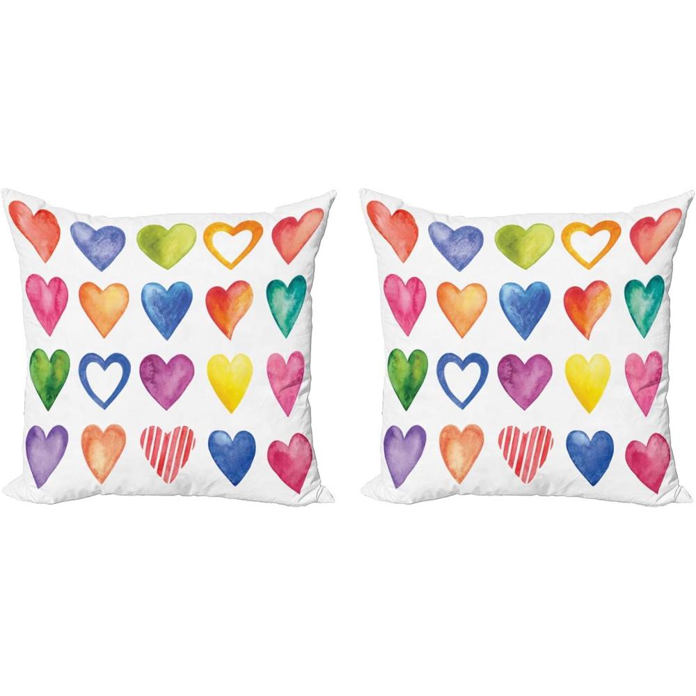 imageAmbesonne Grunge Decorative Throw Pillow Case Pack of 2 Rainbow Color Heart Shapes Valentines Day Design Romantic His and Hers Theme Couch Bedroom Living Room Cushion Cover 16 Red Blue Yellow24 x 24 Pack of 2