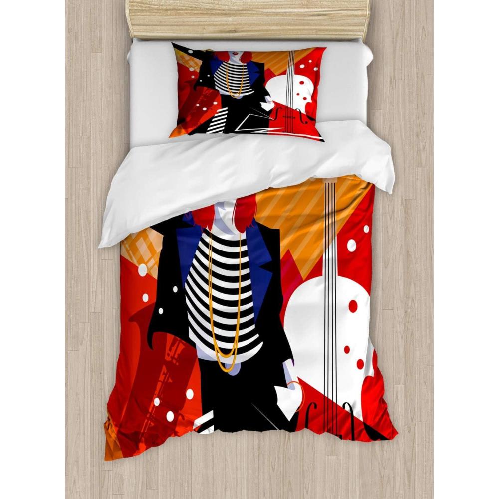 imageAmbesonne Heart Duvet Cover Sets Repetitive Romantic Plaid Motif Hearts Valentines Bedding Set with 2 Duvet Covers amp 4 Pillowcases 2 Pack King Size Champagne MulticolorVermilion Multicolor