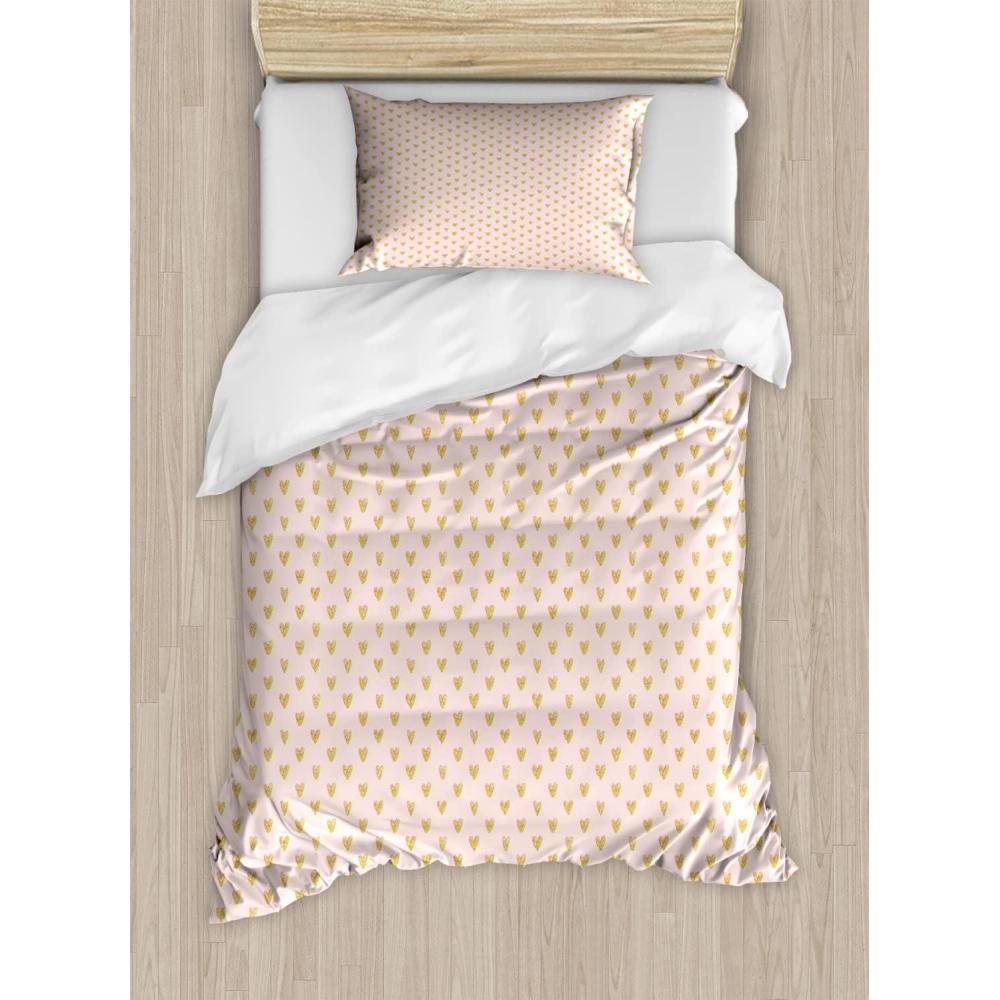 imageAmbesonne Hearts Duvet Cover Sets Background with Abstract Dainty Passionate Love Theme Valentine Bedding Set with 2 Duvet Covers amp 2 Pillowcases 2 Pack Twin Size Eggshell Coffee