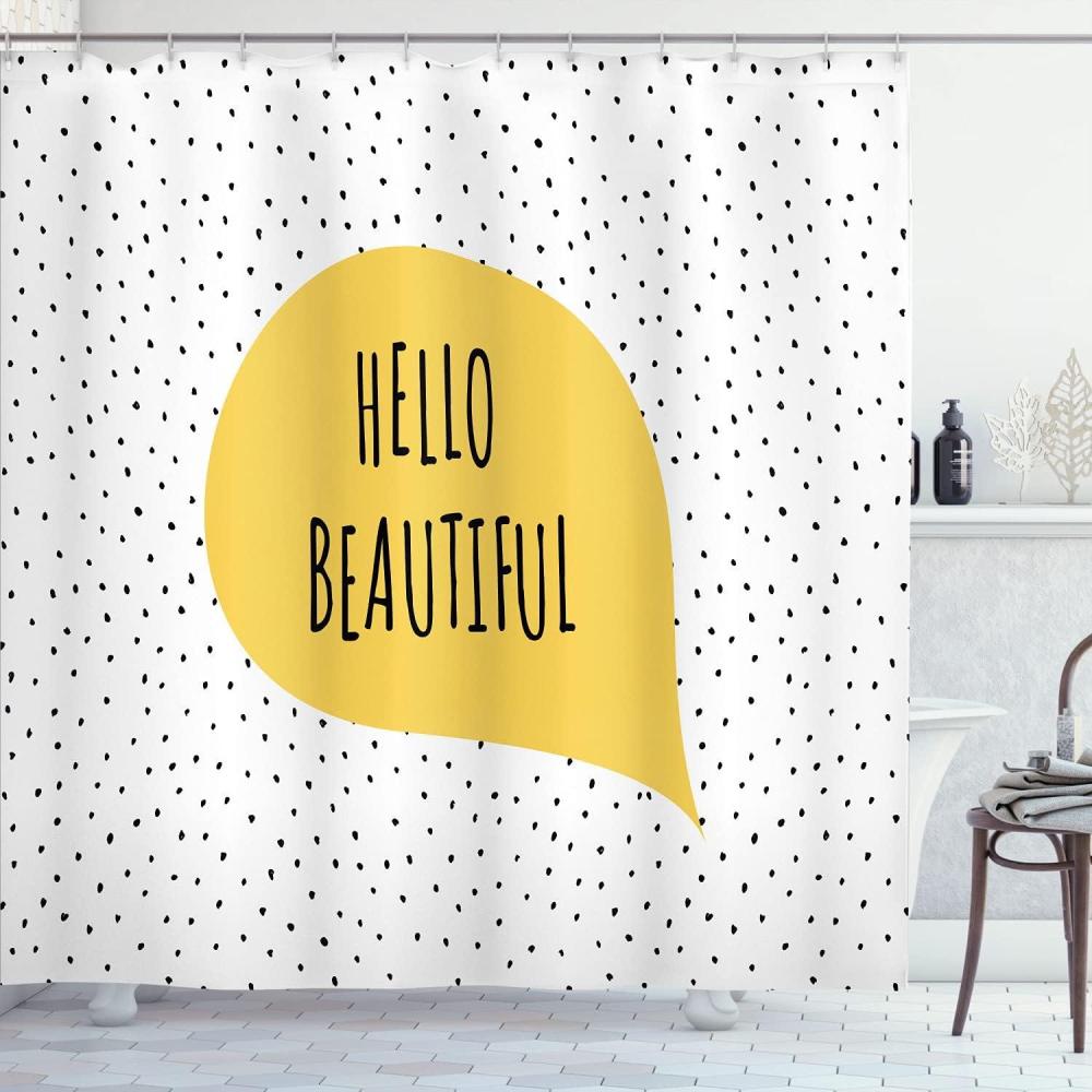 imageAmbesonne Hello Shower Curtain Romantic and Message in a Pastel Colored Speech Balloon Hand Drawn Dots Cloth Fabric Bathroom Decor Set with Hooks 70 Long Yellow White