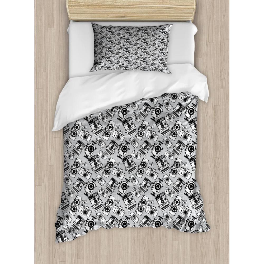 imageAmbesonne I Love You Duvet Cover Set Hand Writing with Infinity Romantic Red Hearts Valentines Day Theme Decorative 3 Piece Bedding Set with 2 Pillow Shams Queen Size Red Black WhitePale Grey White