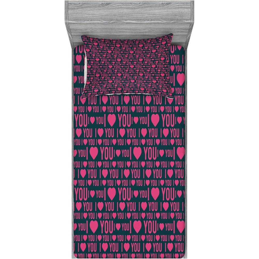 imageAmbesonne I Love You Fitted Sheet amp Pillow Sham Set Romance Pattern with Heart Forms and Love Words Valentines Couples Theme Decorative Printed 2 Piece Bedding Decor Set Twin Magenta Dark Grey