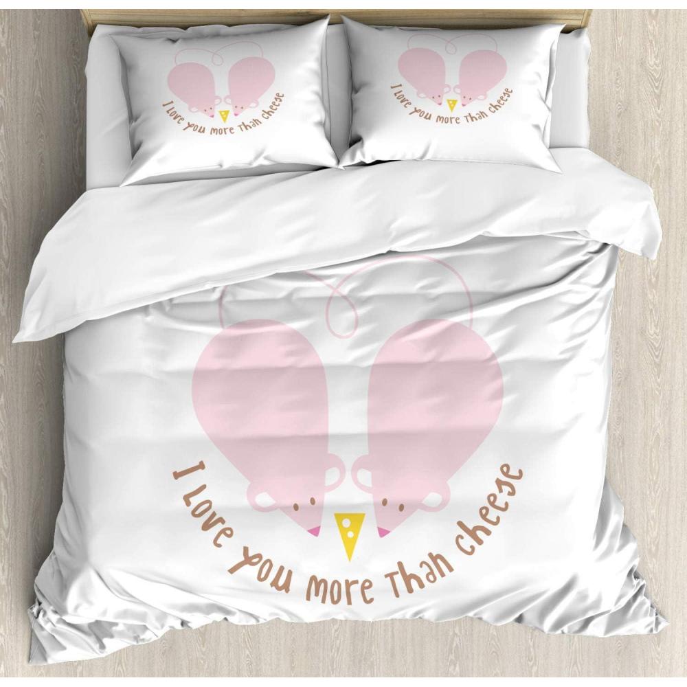 imageAmbesonne I Love You More Duvet Cover Sets Pink Rats with Tangled Tails Forming a Heart Valentines Bedding Set with 2 Duvet Covers amp 4 Pillowcases 2 Pack Queen Size Pale Pink Cocoa YellowPale Pink Cocoa Yellow
