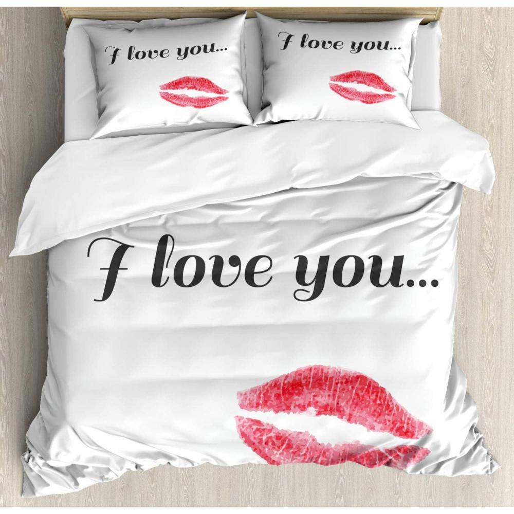 imageAmbesonne I Love You More Duvet Cover Sets Pink Rats with Tangled Tails Forming a Heart Valentines Bedding Set with 2 Duvet Covers amp 4 Pillowcases 2 Pack Queen Size Pale Pink Cocoa YellowDark Coral Grey