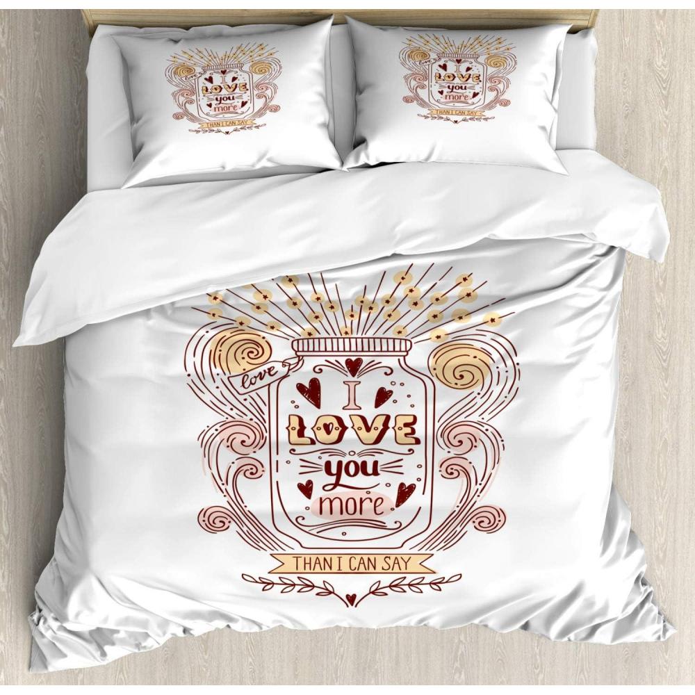 imageAmbesonne I Love You More Duvet Cover Sets Pink Rats with Tangled Tails Forming a Heart Valentines Bedding Set with 2 Duvet Covers amp 4 Pillowcases 2 Pack Queen Size Pale Pink Cocoa YellowPeach Blush Brown