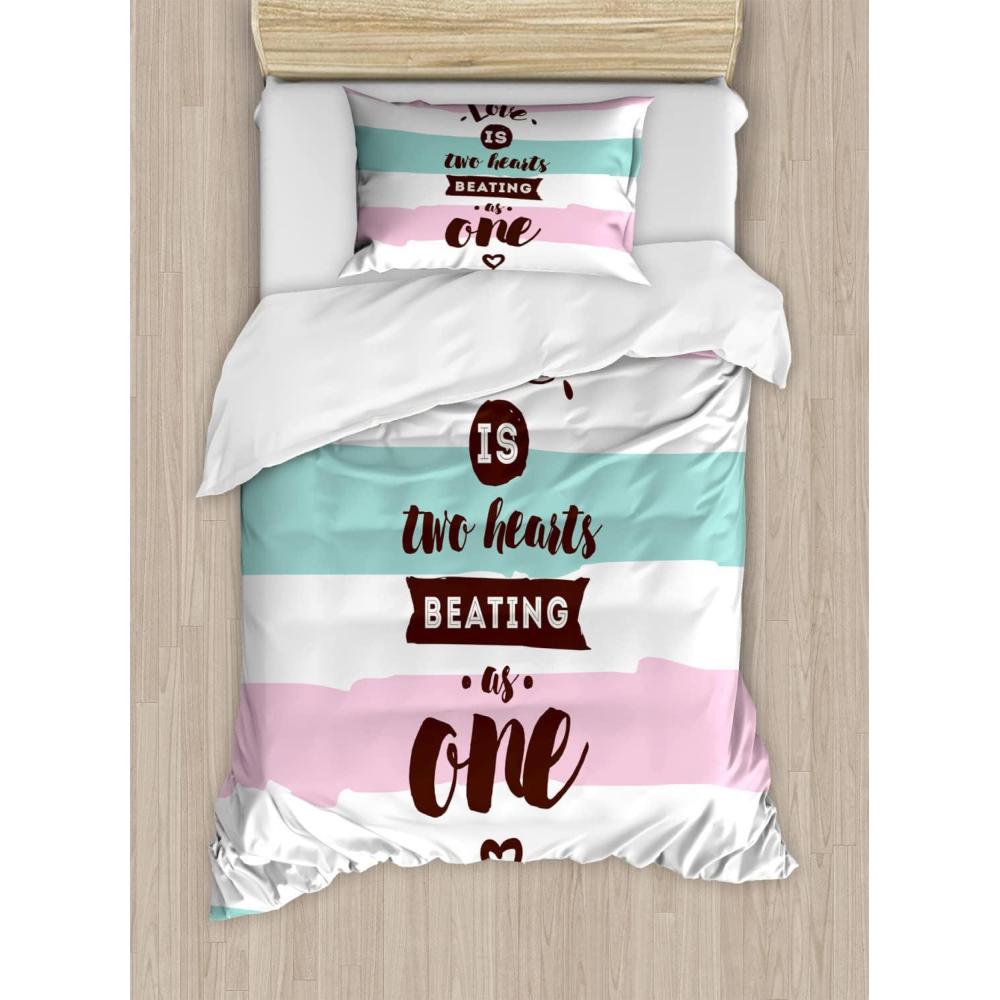 imageAmbesonne I Love You More Duvet Cover Sets Pink Rats with Tangled Tails Forming a Heart Valentines Bedding Set with 2 Duvet Covers amp 4 Pillowcases 2 Pack Queen Size Pale Pink Cocoa YellowDark Brown Mint Green