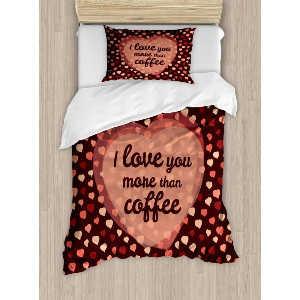 imageAmbesonne I Love You More Duvet Cover Sets Pink Rats with Tangled Tails Forming a Heart Valentines Bedding Set with 2 Duvet Covers amp 4 Pillowcases 2 Pack Queen Size Pale Pink Cocoa YellowCoral Peach Brown