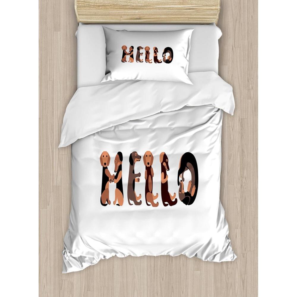 imageAmbesonne I Love You More Duvet Cover Sets Pink Rats with Tangled Tails Forming a Heart Valentines Bedding Set with 2 Duvet Covers amp 4 Pillowcases 2 Pack Queen Size Pale Pink Cocoa YellowBrown Caramel Taupe