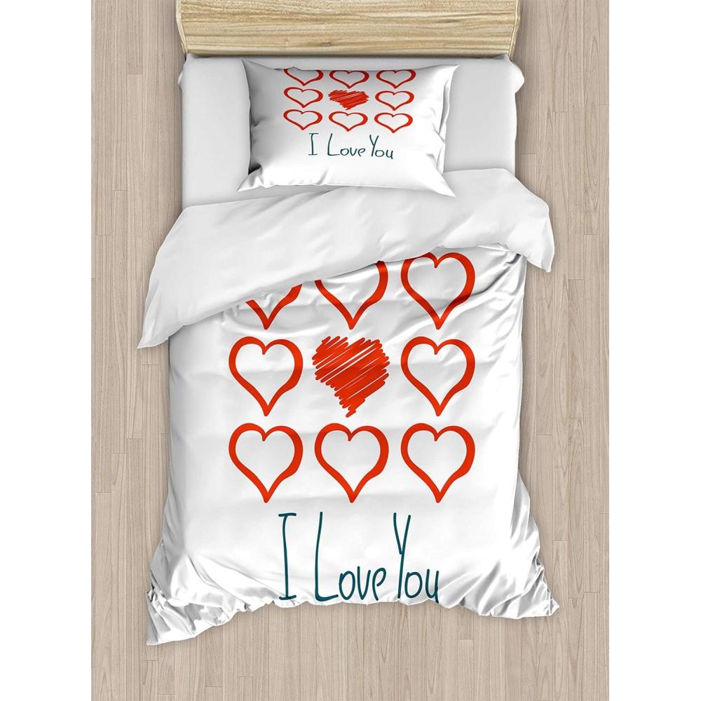 imageAmbesonne I Love You More Duvet Cover Sets Pink Rats with Tangled Tails Forming a Heart Valentines Bedding Set with 2 Duvet Covers amp 4 Pillowcases 2 Pack Queen Size Pale Pink Cocoa YellowVermilion Teal White