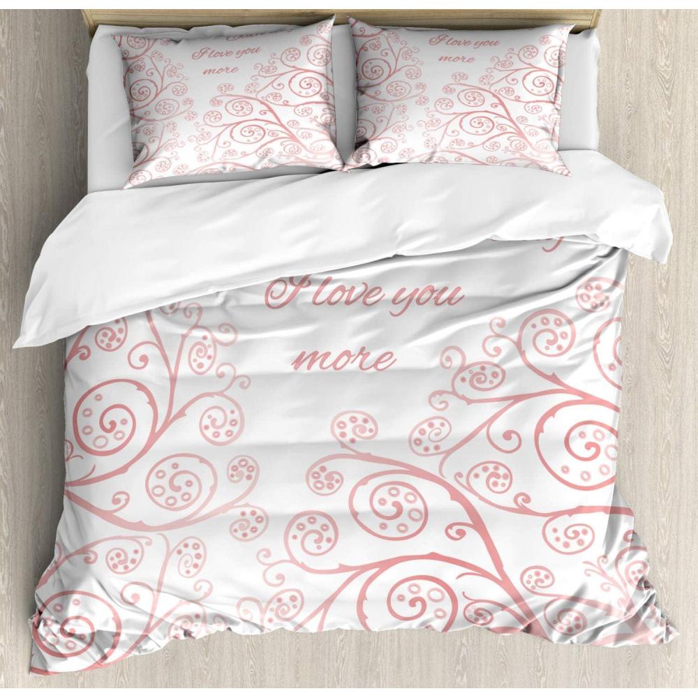 imageAmbesonne I Love You More Duvet Cover Sets Pink Rats with Tangled Tails Forming a Heart Valentines Bedding Set with 2 Duvet Covers amp 4 Pillowcases 2 Pack Queen Size Pale Pink Cocoa YellowBlush White