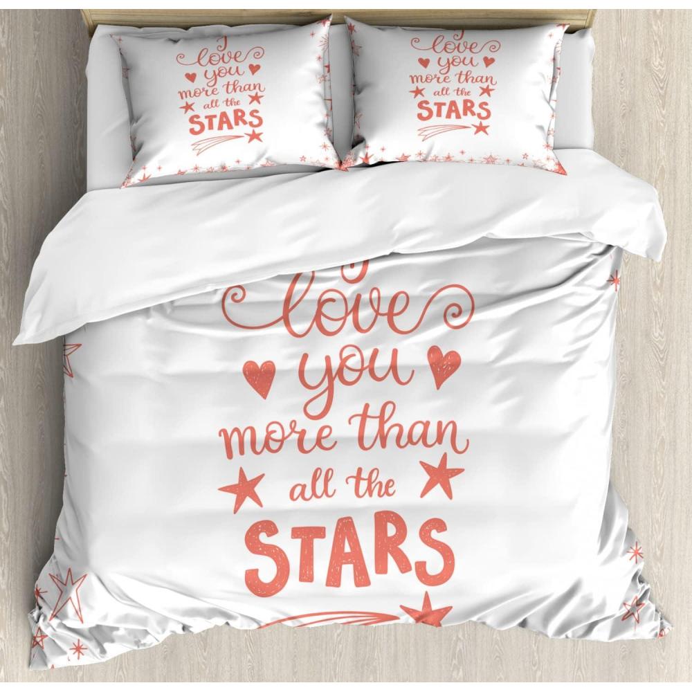 imageAmbesonne I Love You More Duvet Cover Sets Words of Infatuation Surrounded by Stars Scribble Art for Valentines Bedding Set with 2 Duvet Covers amp 4 Pillowcases 2 Pack Queen Size Vermilion White