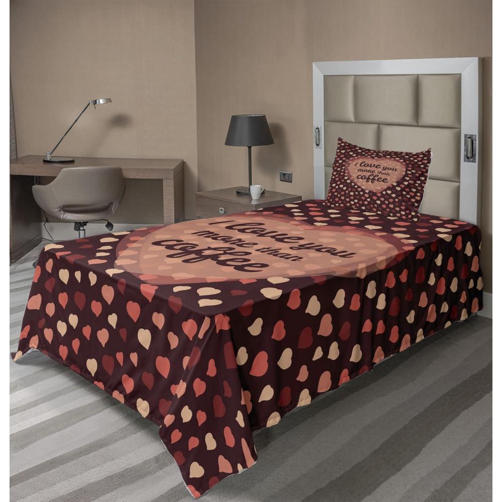 imageAmbesonne I Love You More Sheet Set Pink Rats with Tangled Tails Forming a Heart Valentines Fitted and Flat Sheet with Pillowcases Bedding Accent 4 Piece Set Full Pale Pink Cocoa YellowCoral Peach Brown