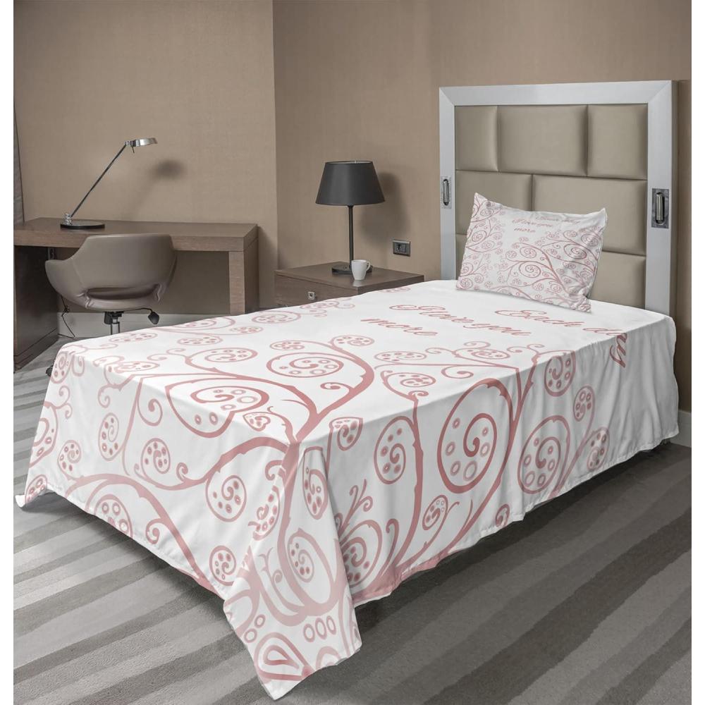 imageAmbesonne I Love You More Sheet Set Pink Rats with Tangled Tails Forming a Heart Valentines Fitted and Flat Sheet with Pillowcases Bedding Accent 4 Piece Set Full Pale Pink Cocoa YellowBlush White