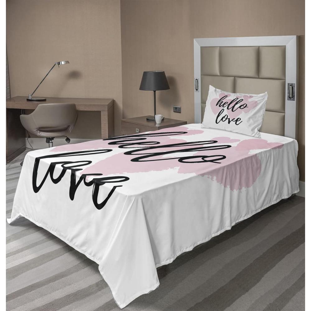 imageAmbesonne I Love You More Sheet Set Pink Rats with Tangled Tails Forming a Heart Valentines Fitted and Flat Sheet with Pillowcases Bedding Accent 4 Piece Set Full Pale Pink Cocoa YellowBlack and Rose