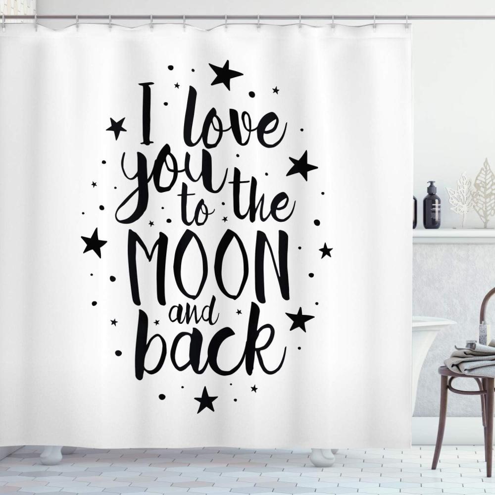 imageAmbesonne I Love You Shower Curtain Romantic I Love You to The Moon and Back Lifestyle Words Print Cloth Fabric Bathroom Decor Set with Hooks 69 W x 70 L Black White