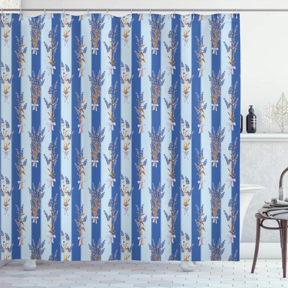 imageAmbesonne Lavender Shower Curtain Stripes and Flowers Ribbons Romantic Country Spring Season Inspired Design Art Cloth Fabric Bathroom Decor Set with Hooks 70 Long Mauve CreamCobalt Blue