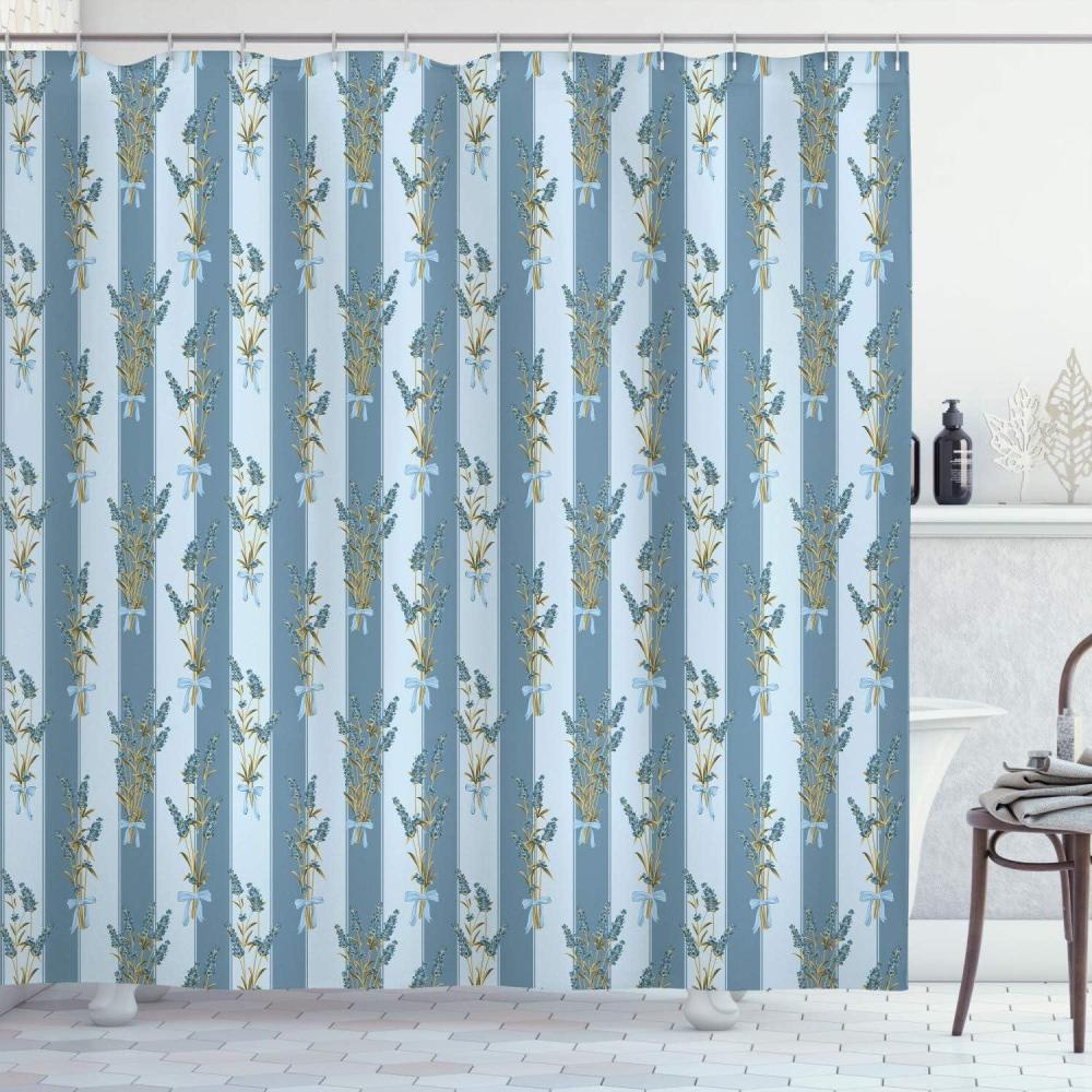 imageAmbesonne Lavender Shower Curtain Stripes and Flowers Ribbons Romantic Country Spring Season Inspired Design Art Cloth Fabric Bathroom Decor Set with Hooks 70 Long Mauve CreamBaby Blue