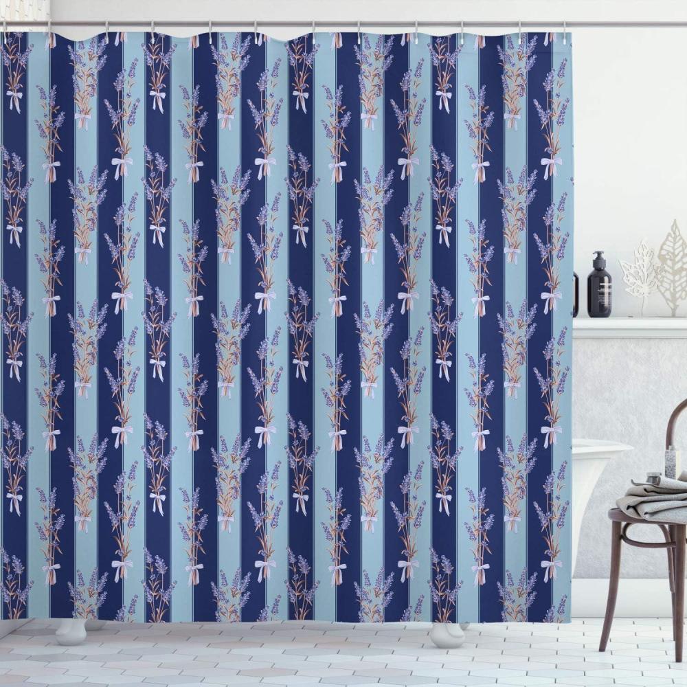 imageAmbesonne Lavender Shower Curtain Stripes and Flowers Ribbons Romantic Country Spring Season Inspired Design Art Cloth Fabric Bathroom Decor Set with Hooks 70 Long Mauve CreamDark Lavender