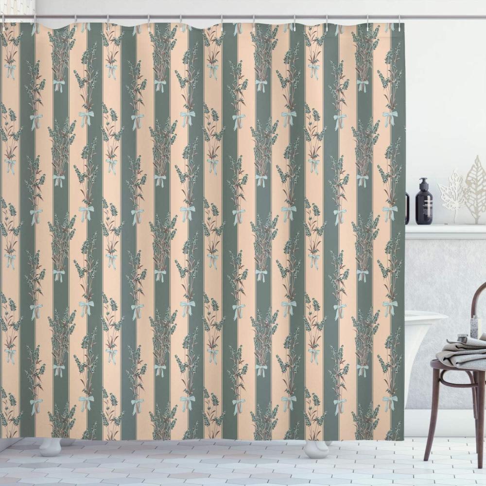 imageAmbesonne Lavender Shower Curtain Stripes and Flowers Ribbons Romantic Country Spring Season Inspired Design Art Cloth Fabric Bathroom Decor Set with Hooks 70 Long Mauve CreamCadet Blue
