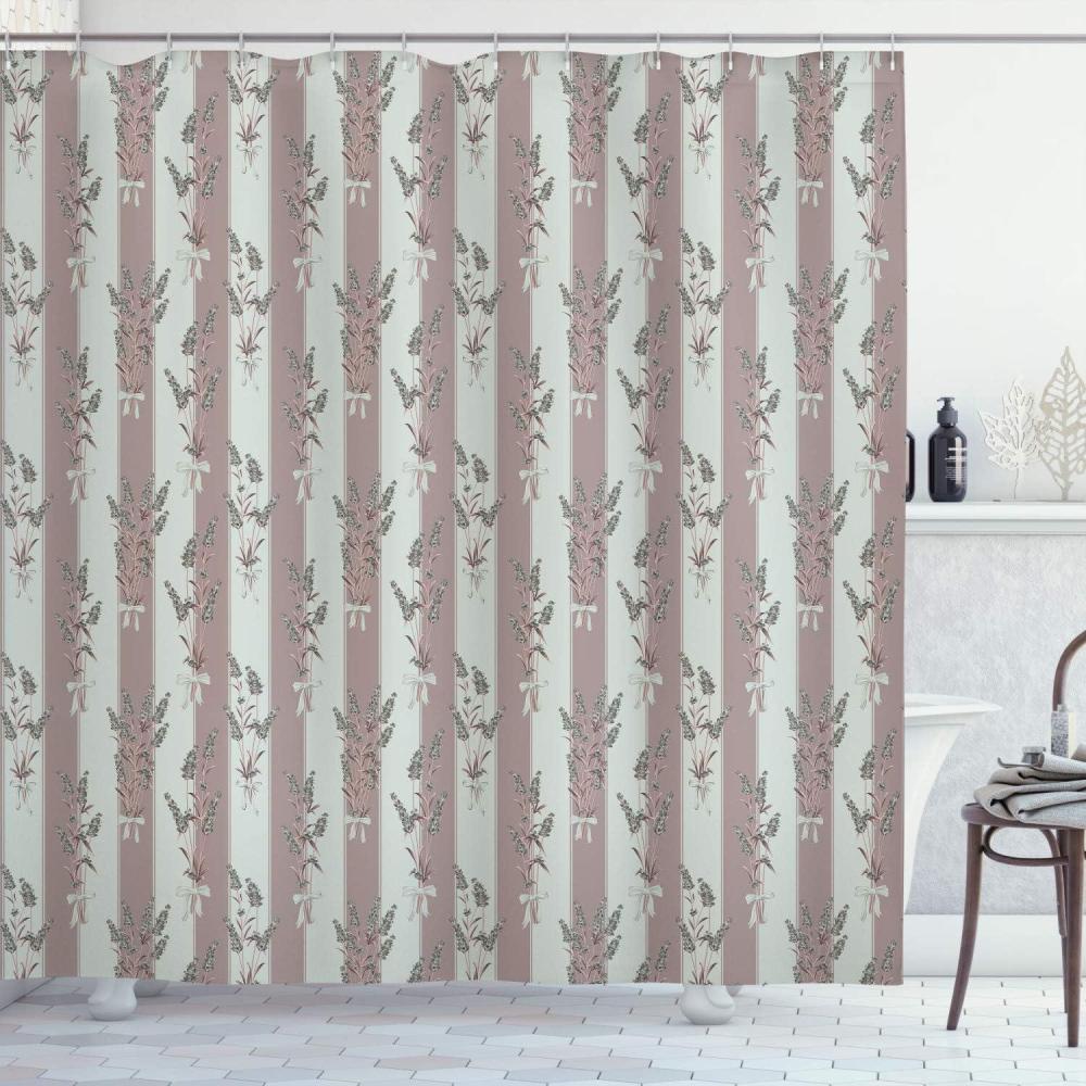 imageAmbesonne Lavender Shower Curtain Stripes and Flowers Ribbons Romantic Country Spring Season Inspired Design Art Cloth Fabric Bathroom Decor Set with Hooks 70 Long Mauve CreamPurple Grey