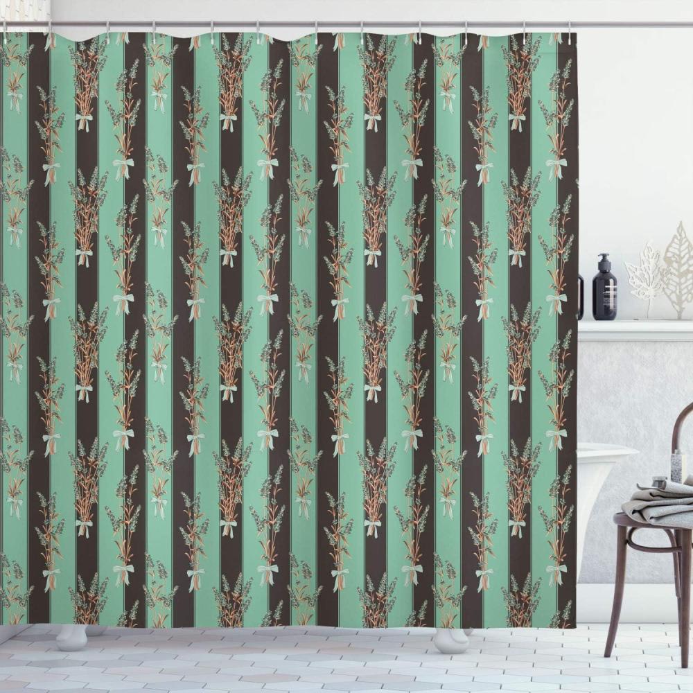 imageAmbesonne Lavender Shower Curtain Stripes and Flowers Ribbons Romantic Country Spring Season Inspired Design Art Cloth Fabric Bathroom Decor Set with Hooks 70 Long Mauve CreamSea Green