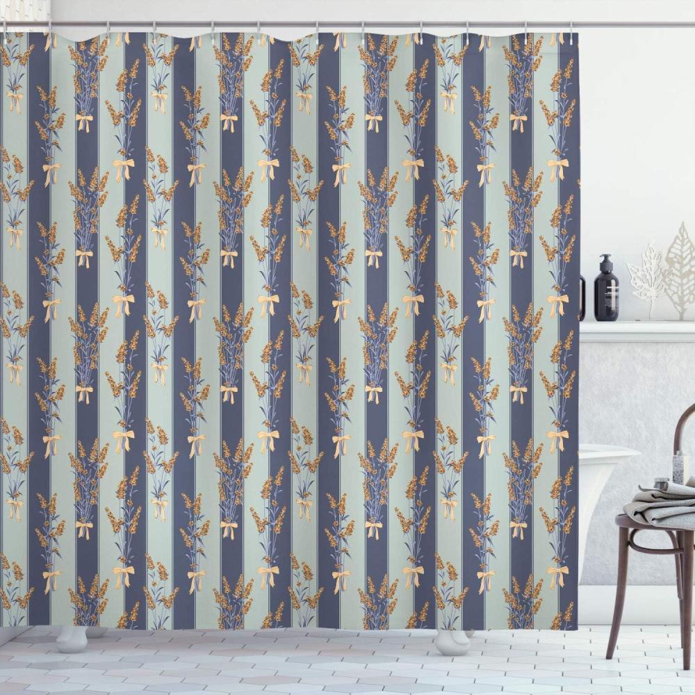 imageAmbesonne Lavender Shower Curtain Stripes and Flowers Ribbons Romantic Country Spring Season Inspired Design Art Cloth Fabric Bathroom Decor Set with Hooks 70 Long Mauve CreamDark Indigo