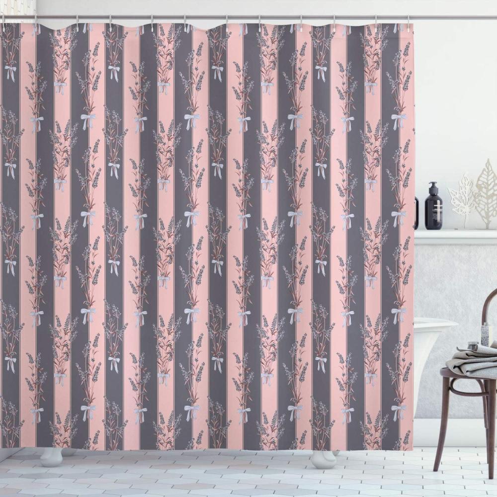 imageAmbesonne Lavender Shower Curtain Stripes and Flowers Ribbons Romantic Country Spring Season Inspired Design Art Cloth Fabric Bathroom Decor Set with Hooks 70 Long Mauve CreamPale Pink