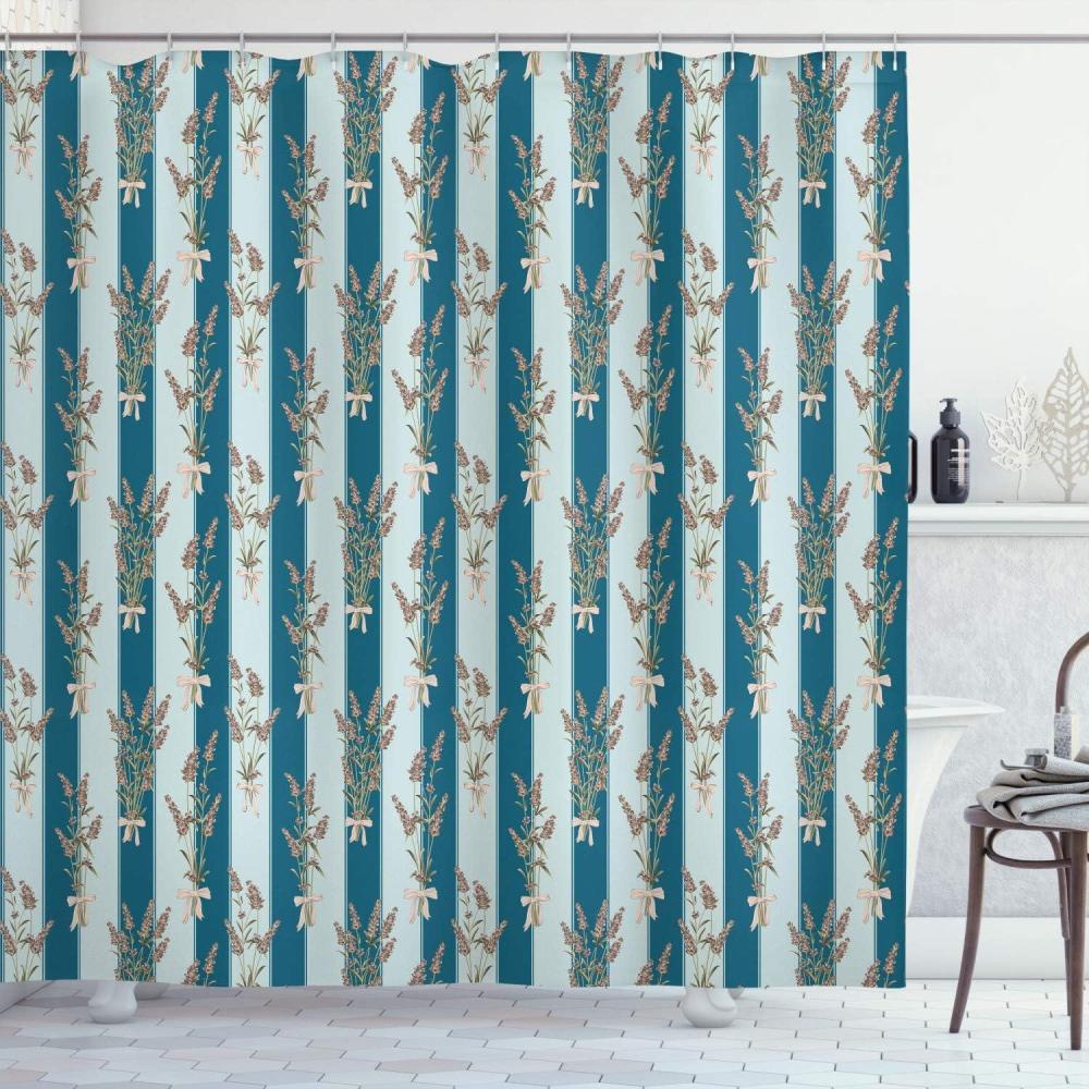 imageAmbesonne Lavender Shower Curtain Stripes and Flowers Ribbons Romantic Country Spring Season Inspired Design Art Cloth Fabric Bathroom Decor Set with Hooks 70 Long Mauve CreamDark Turquoise