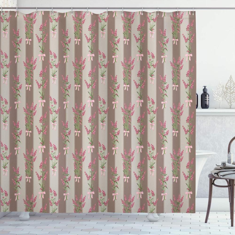 imageAmbesonne Lavender Shower Curtain Stripes and Flowers Ribbons Romantic Country Spring Season Inspired Design Art Cloth Fabric Bathroom Decor Set with Hooks 70 Long Mauve CreamWarm Taupe