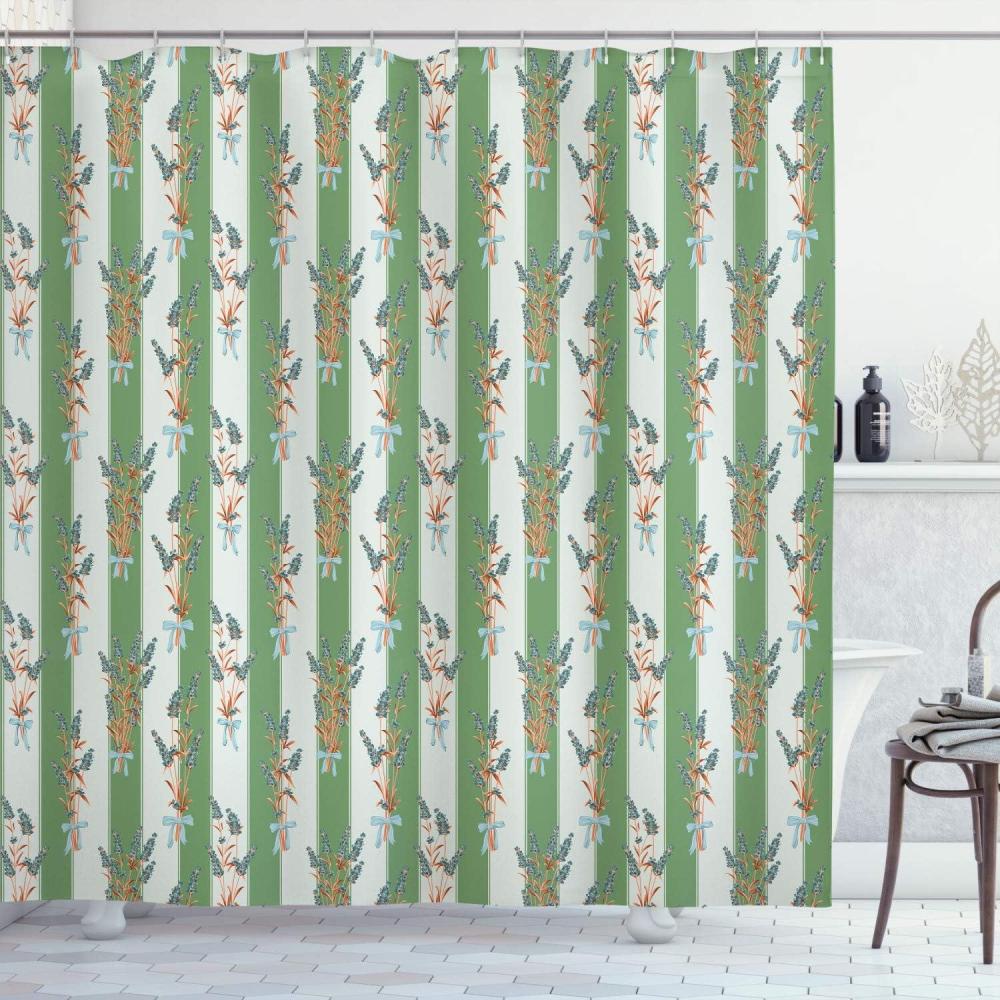 imageAmbesonne Lavender Shower Curtain Stripes and Flowers Ribbons Romantic Country Spring Season Inspired Design Art Cloth Fabric Bathroom Decor Set with Hooks 70 Long Mauve CreamFern Green