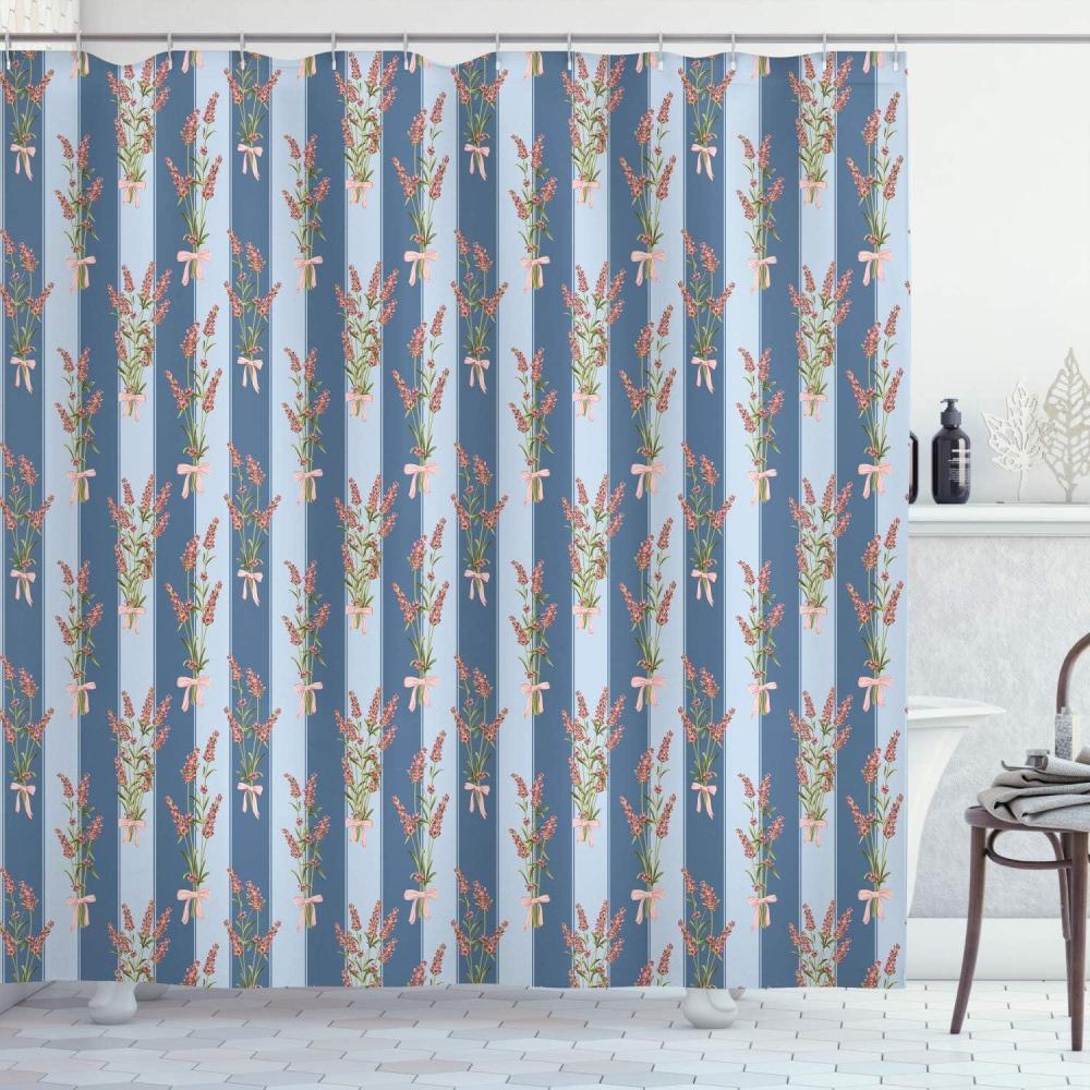 imageAmbesonne Lavender Shower Curtain Stripes and Flowers Ribbons Romantic Country Spring Season Inspired Design Art Cloth Fabric Bathroom Decor Set with Hooks 70 Long Mauve CreamSea Blue
