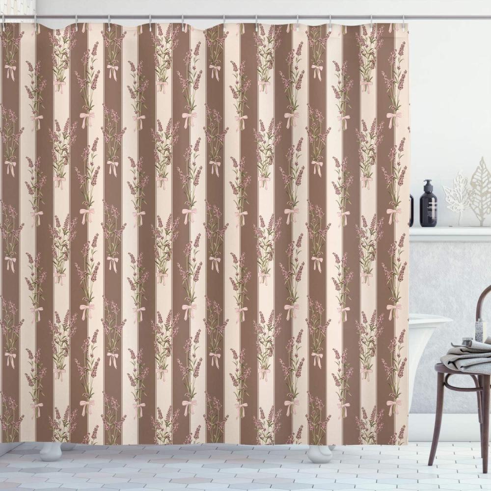 imageAmbesonne Lavender Shower Curtain Stripes and Flowers Ribbons Romantic Country Spring Season Inspired Design Art Cloth Fabric Bathroom Decor Set with Hooks 70 Long Mauve CreamCocoa Beige