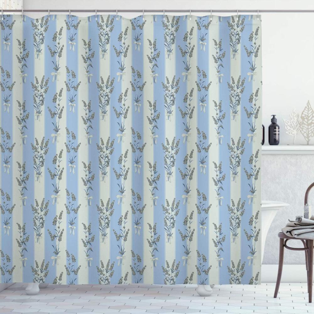 imageAmbesonne Lavender Shower Curtain Stripes and Flowers Ribbons Romantic Country Spring Season Inspired Design Art Cloth Fabric Bathroom Decor Set with Hooks 70 Long Mauve CreamPale Azure