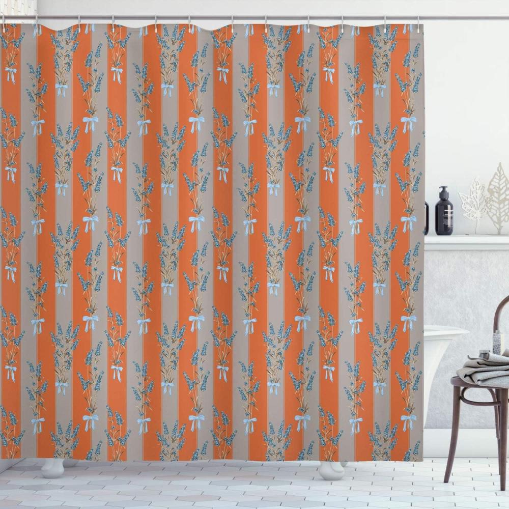 imageAmbesonne Lavender Shower Curtain Stripes and Flowers Ribbons Romantic Country Spring Season Inspired Design Art Cloth Fabric Bathroom Decor Set with Hooks 70 Long Mauve CreamSalmon Dust