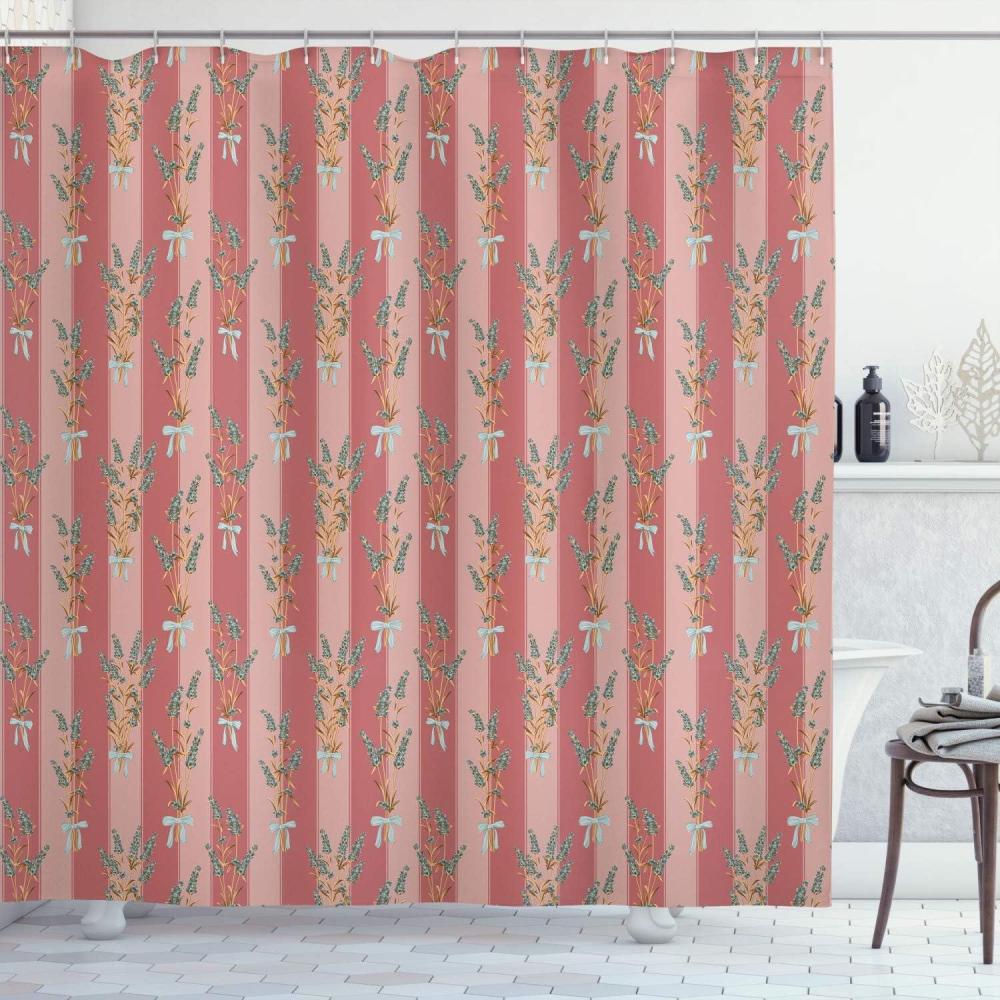 imageAmbesonne Lavender Shower Curtain Stripes and Flowers Ribbons Romantic Country Spring Season Inspired Design Art Cloth Fabric Bathroom Decor Set with Hooks 70 Long Mauve CreamBlush Peach