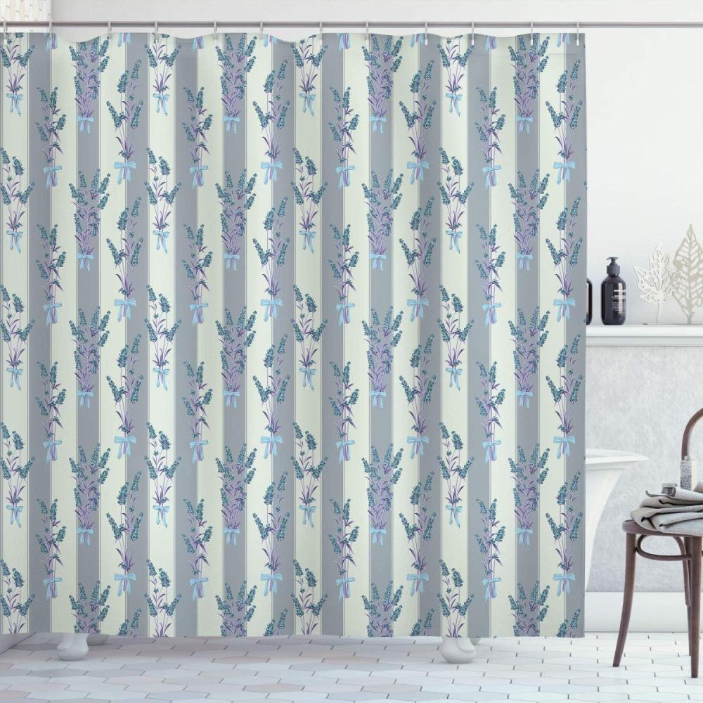 imageAmbesonne Lavender Shower Curtain Stripes and Flowers Ribbons Romantic Country Spring Season Inspired Design Art Cloth Fabric Bathroom Decor Set with Hooks 70 Long Mauve CreamPastel Green
