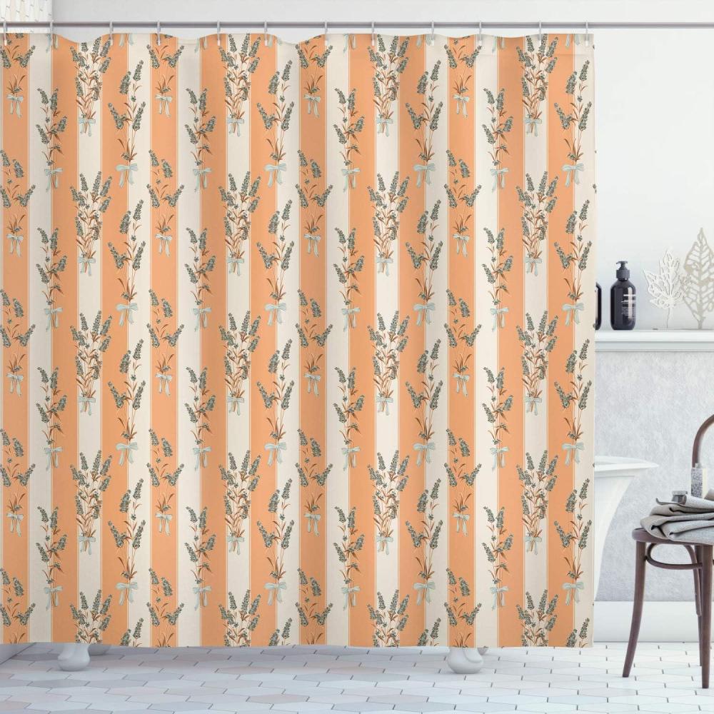 imageAmbesonne Lavender Shower Curtain Stripes and Flowers Ribbons Romantic Country Spring Season Inspired Design Art Cloth Fabric Bathroom Decor Set with Hooks 70 Long Mauve CreamPeach Eggshell