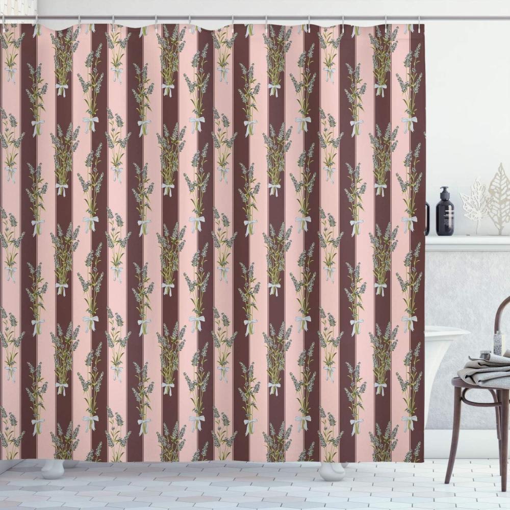imageAmbesonne Lavender Shower Curtain Stripes and Flowers Ribbons Romantic Country Spring Season Inspired Design Art Cloth Fabric Bathroom Decor Set with Hooks 70 Long Mauve CreamUmber Blush