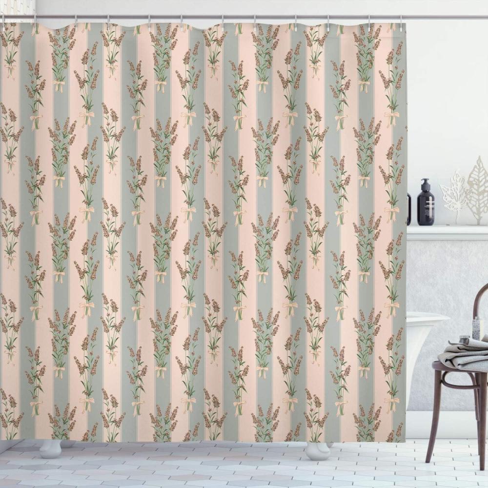 imageAmbesonne Lavender Shower Curtain Stripes and Flowers Ribbons Romantic Country Spring Season Inspired Design Art Cloth Fabric Bathroom Decor Set with Hooks 70 Long Mauve CreamPale Seafoam
