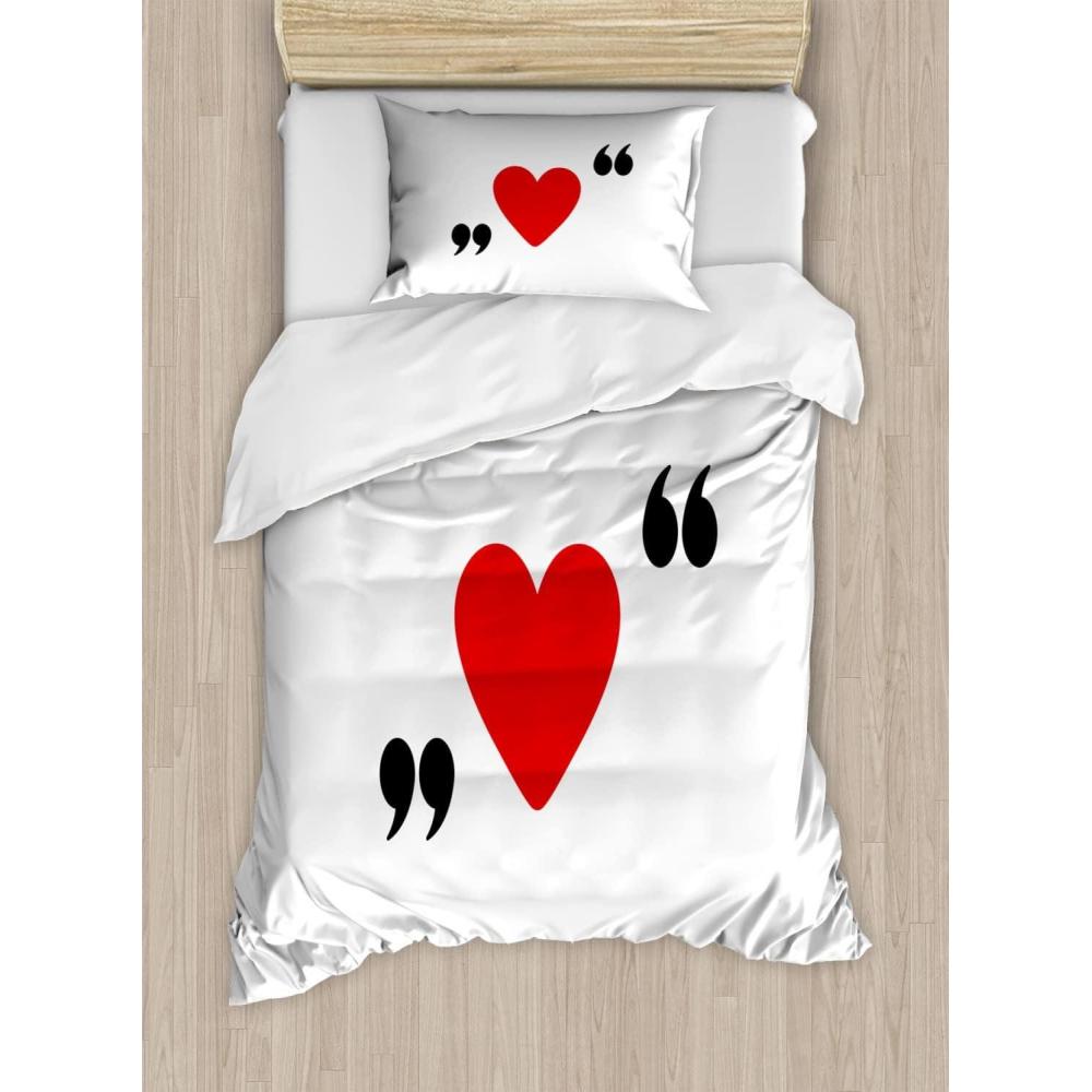 imageAmbesonne Love Duvet Cover Sets Red Heart in Writing Marks Romantic Love Simple Classic Valentines Bedding Set with 2 Duvet Covers amp 2 Pillowcases 2 Pack Twin Size Red Black WhiteRed Black White