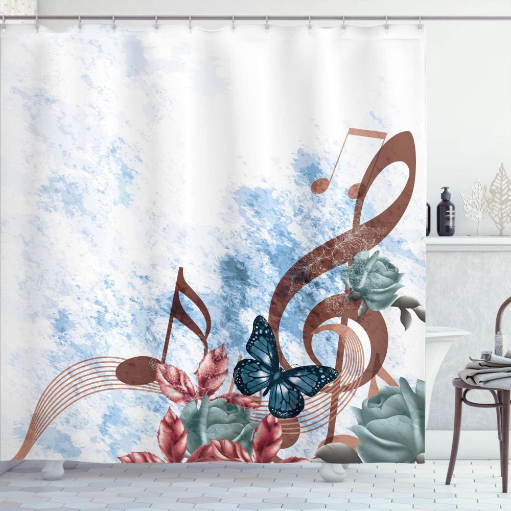 imageAmbesonne Music Shower Curtain Music Roses Romantic Antiquity Victorian Classic Bridal Floral Illustration Cloth Fabric Bathroom Decor Set with Hooks 75 Long Hunter GreenCaramel White
